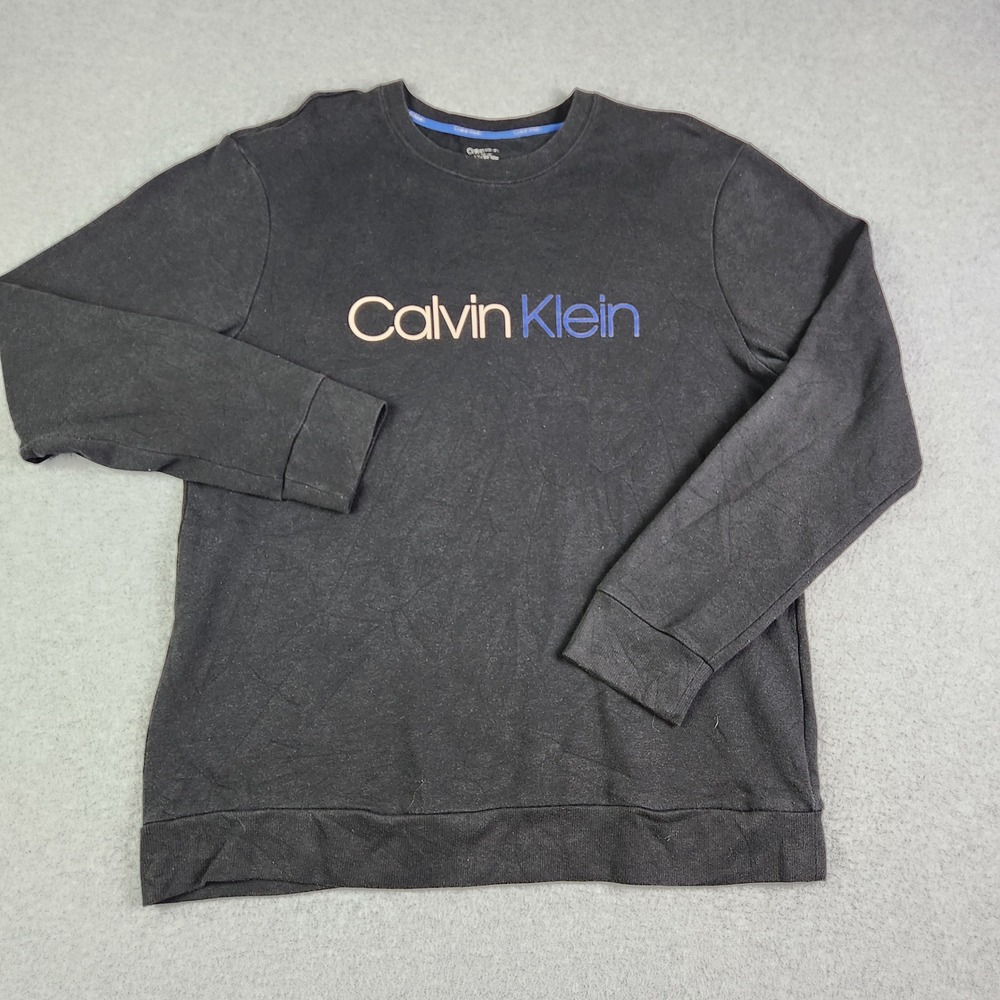 Calvin Klein Sweatshirt Mens Large Black Comfort Spell Out Crew Neck Outdoor